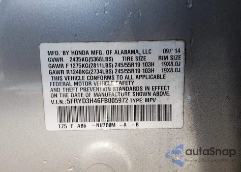 2015 Acura Mdx Technology Package z USA, uszkodzony, nr VIN 5FRYD3H46FB005972